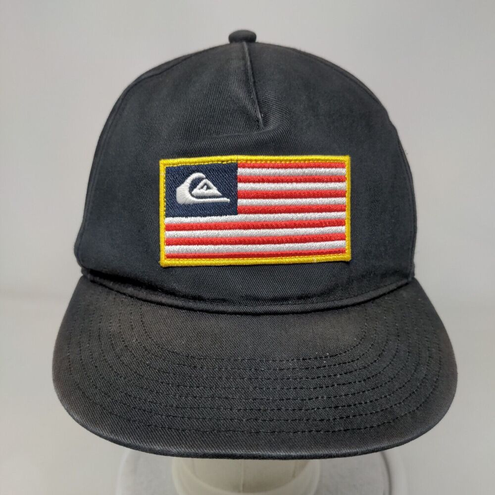 Quiksilver Flag Patch Snapback Hat Black Osfm Adj… - image 2